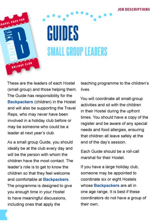 Backpackers Job descriptions Scripture Union